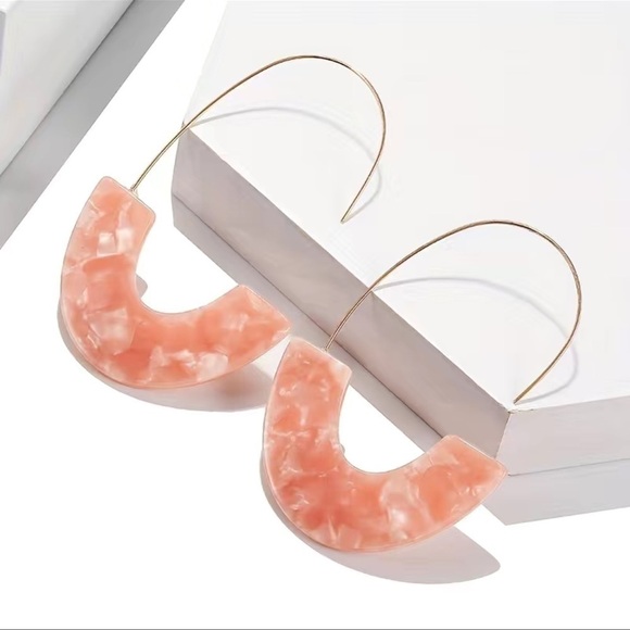 Rose Quarts Pink Sparkle Shimmer Pattern Hoop Earrings Acetate Board Resin - Picture 1 of 5